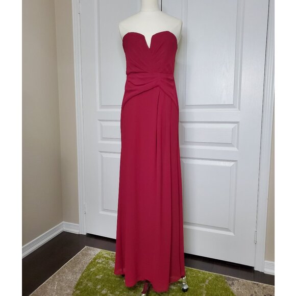 TFNC Chiffon Strapless Bridesmaid Maxi Dress in Fuchsia Size S - Picture 1 of 6